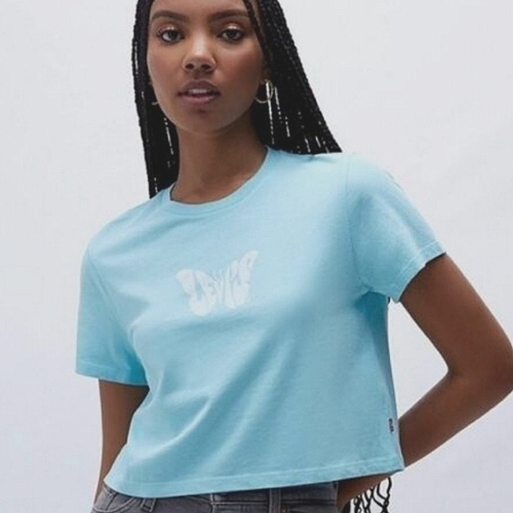 🟣2403 * Levi's Jordie Butterfly Graphic Crop Tee Blue Size S - Picture 1 of 11